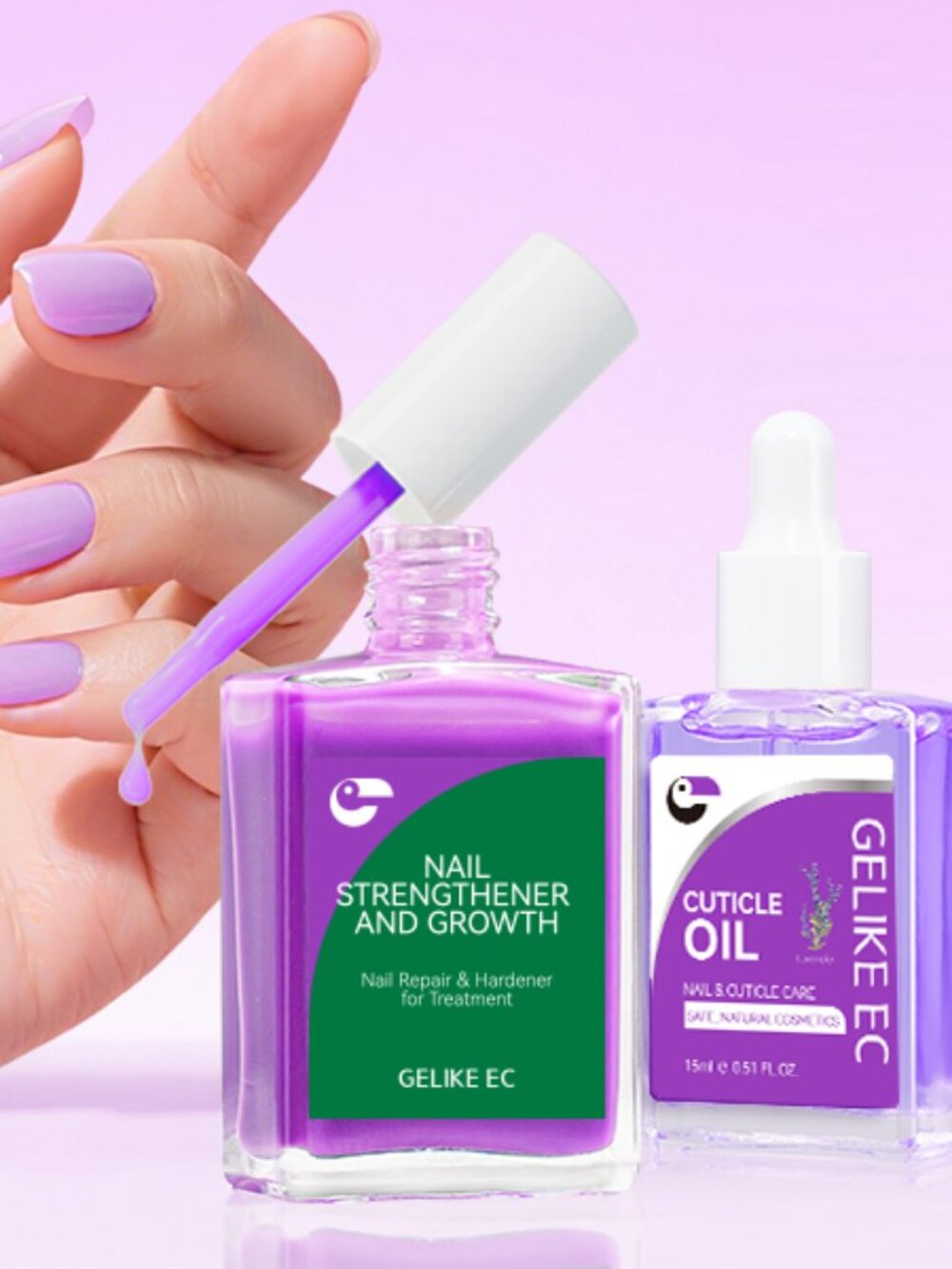 Nail Growth Treatment Enamel & Cuticle Oil Nailcare Set Lilac Lavender 15ml NEW